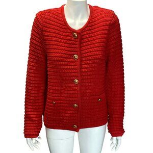 Exquise Red Cardigan Knit Joanna K. Gold Buttons Classic Crew Neck Medium